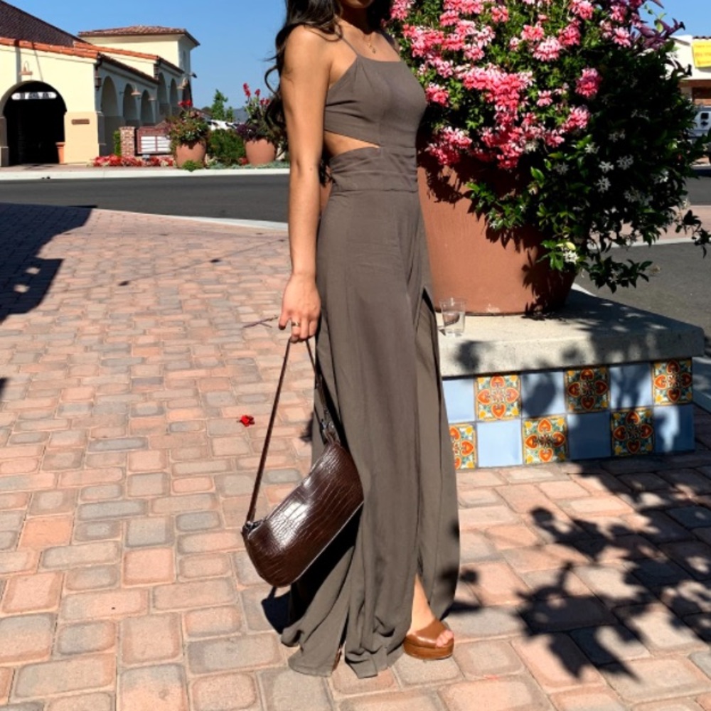 Olive Green Jumpsuit with front slits